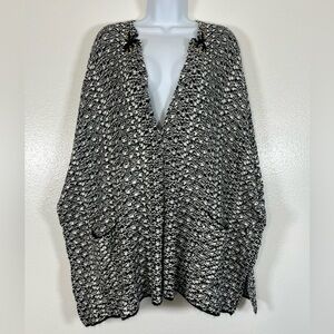 Chico’s OS Black White Monochrome Knit Cardigan Lace Up Neck Sweater SzOS